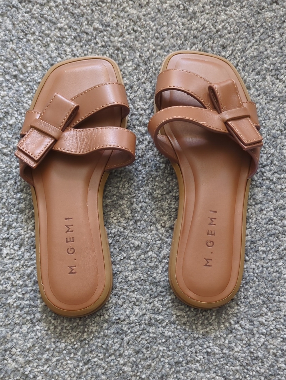 M. Gemi Cognac Leather Knotted Slide Sandals